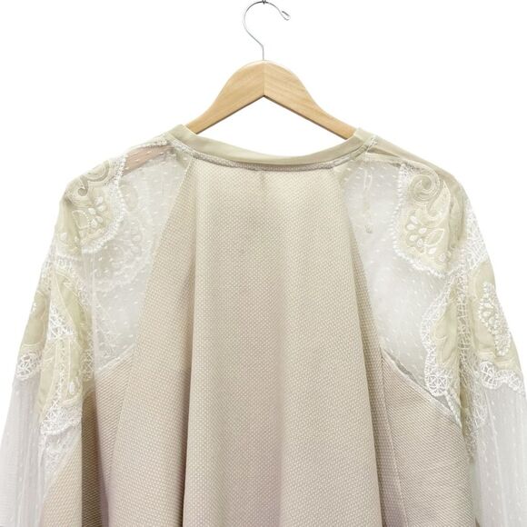 Free People Toni Boho Tunic Beige Lace Thermal Flowy Oversized Top Size Small - Picture 6 of 12